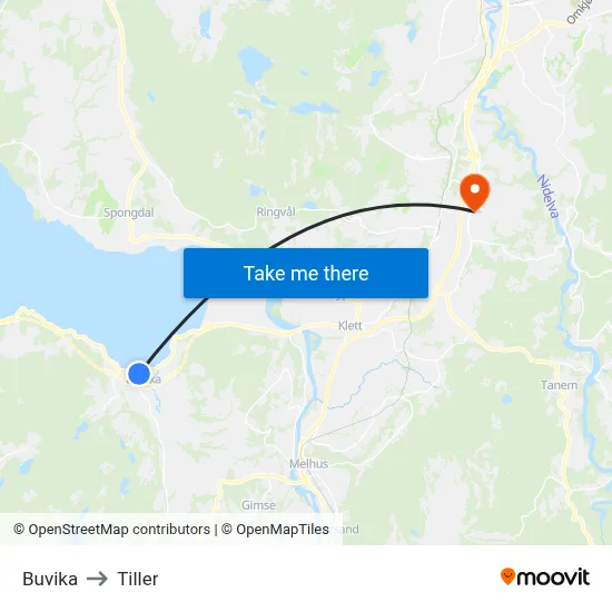 Buvika to Tiller map