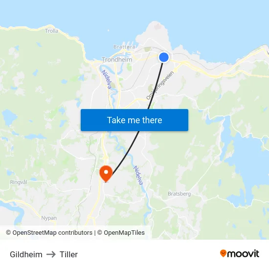 Gildheim to Tiller map