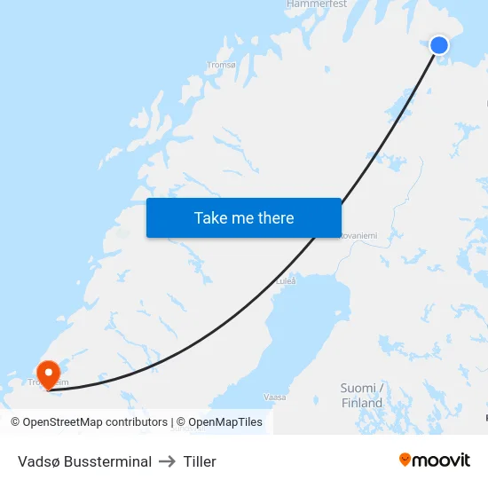 Vadsø Bussterminal to Tiller map