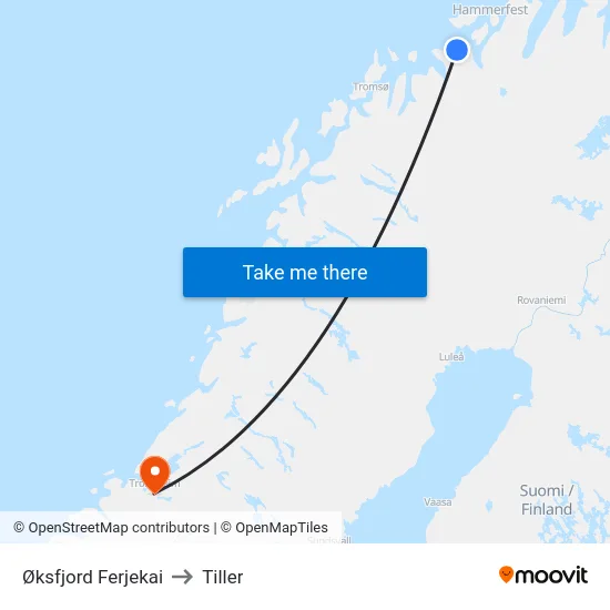 Øksfjord Ferjekai to Tiller map