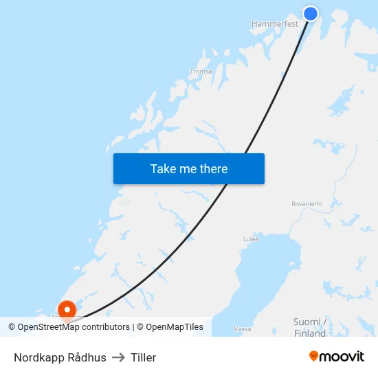 Nordkapp Rådhus to Tiller map