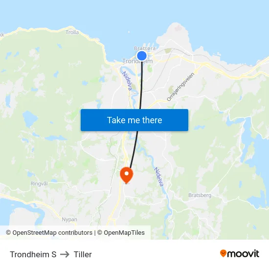 Trondheim S to Tiller map