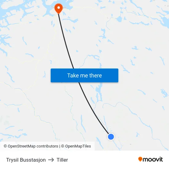Trysil Busstasjon to Tiller map