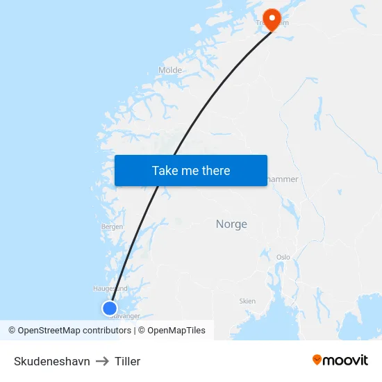 Skudeneshavn to Tiller map