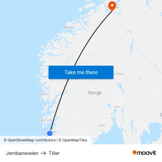 Jernbaneveien to Tiller map