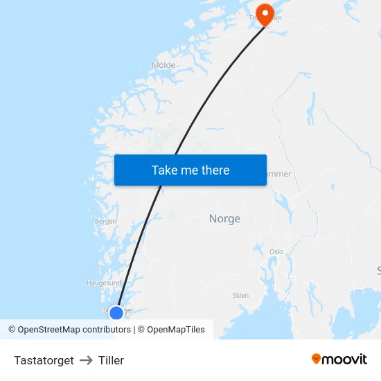 Tastatorget to Tiller map