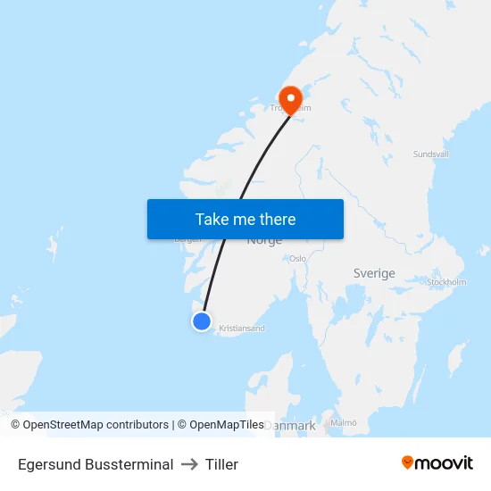 Egersund Bussterminal to Tiller map