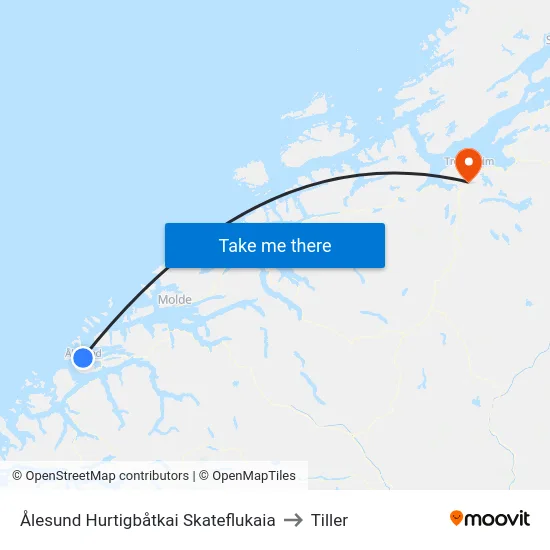 Ålesund Hurtigbåtkai Skateflukaia to Tiller map