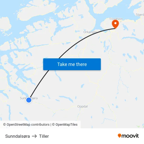 Sunndalsøra to Tiller map