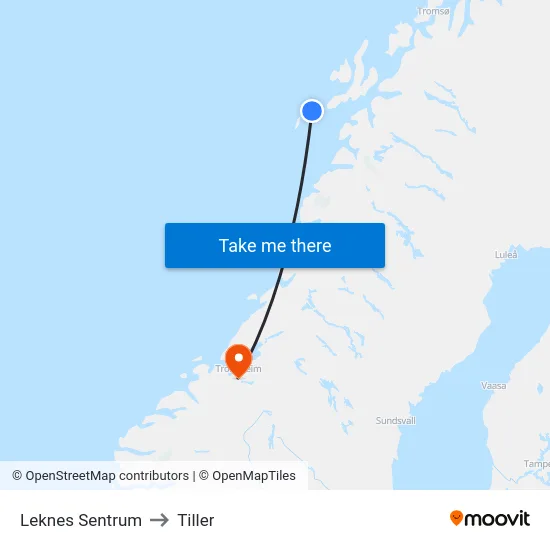 Leknes Sentrum to Tiller map