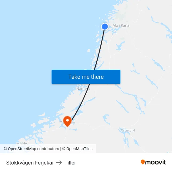 Stokkvågen Ferjekai to Tiller map