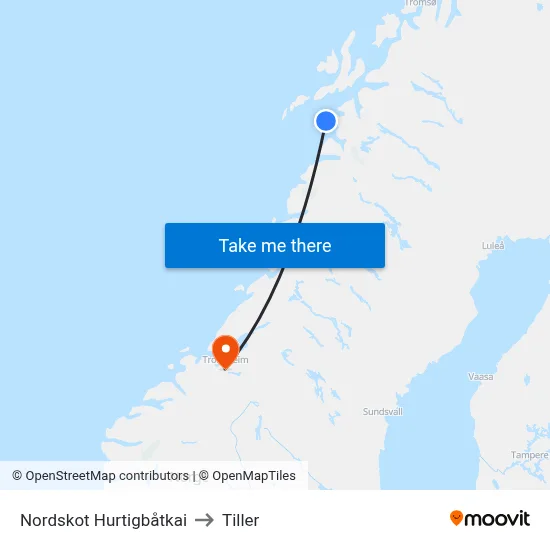 Nordskot Hurtigbåtkai to Tiller map