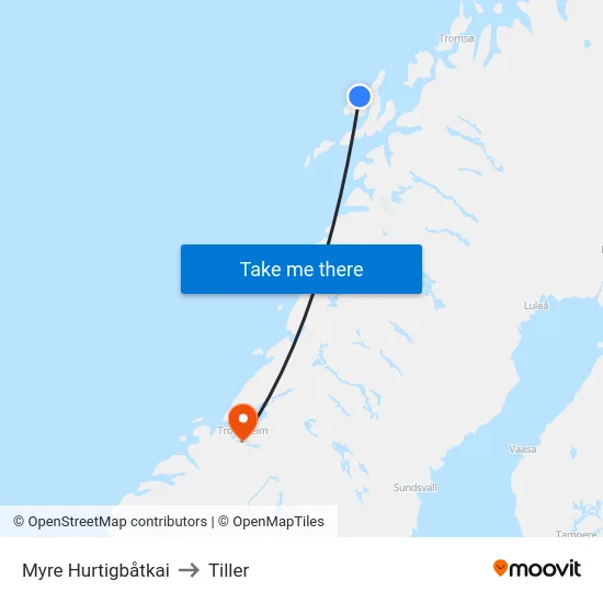 Myre Hurtigbåtkai to Tiller map