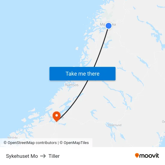 Sykehuset Mo to Tiller map