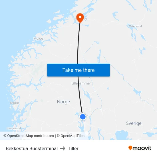 Bekkestua Bussterminal to Tiller map