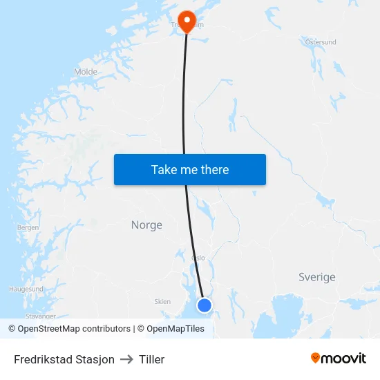 Fredrikstad Stasjon to Tiller map