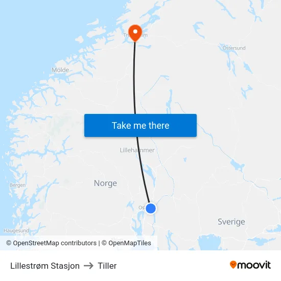 Lillestrøm Stasjon to Tiller map