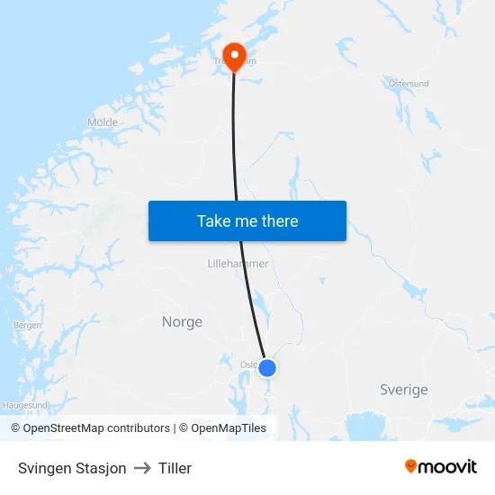 Svingen Stasjon to Tiller map