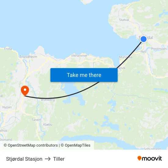 Stjørdal Stasjon to Tiller map