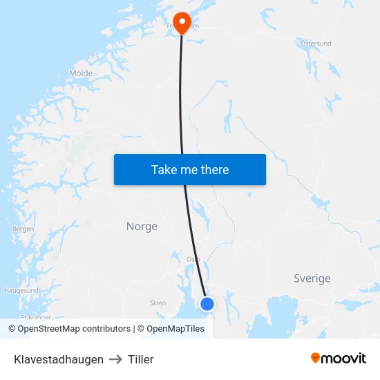 Klavestadhaugen to Tiller map