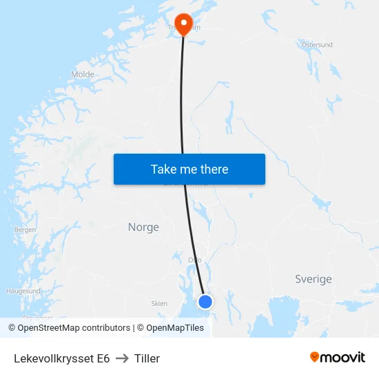 Lekevollkrysset E6 to Tiller map
