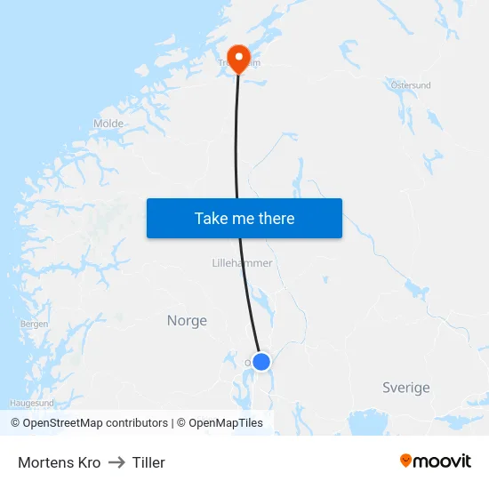Mortens Kro to Tiller map