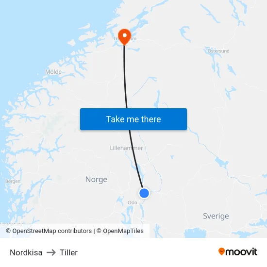 Nordkisa to Tiller map