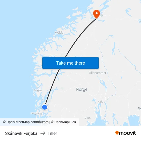 Skånevik Ferjekai to Tiller map