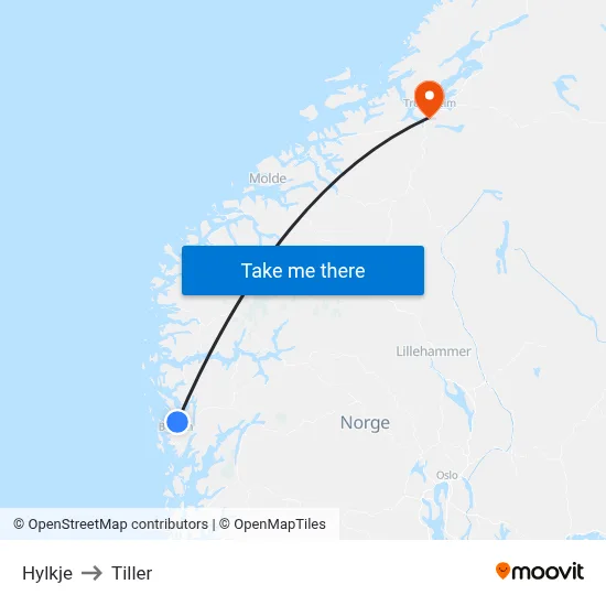 Hylkje to Tiller map