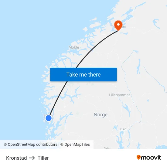 Kronstad to Tiller map