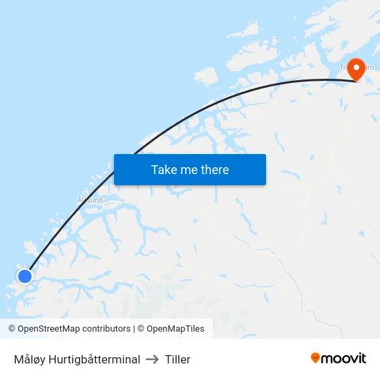 Måløy Hurtigbåtterminal to Tiller map