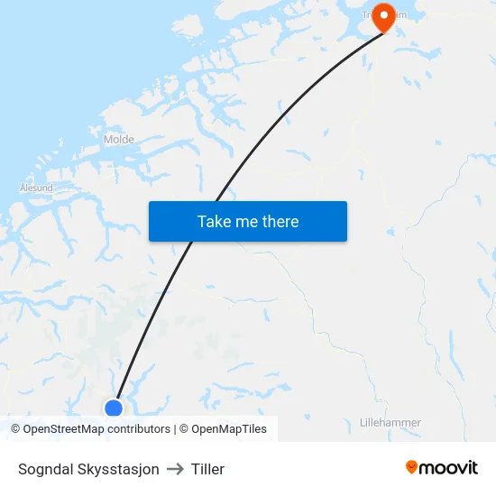Sogndal Skysstasjon to Tiller map