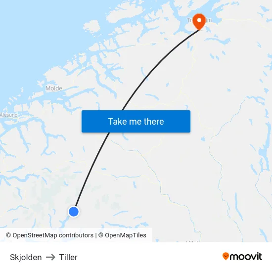 Skjolden to Tiller map