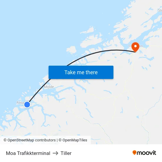 Moa Trafikkterminal to Tiller map