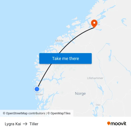 Lygra Kai to Tiller map