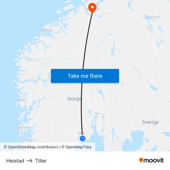 Heistad to Tiller map