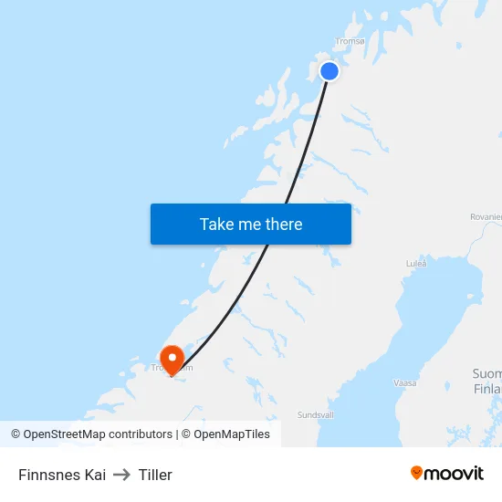 Finnsnes Kai to Tiller map