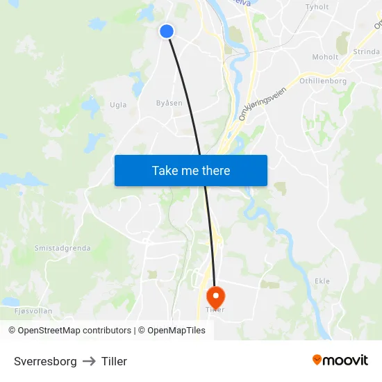 Sverresborg to Tiller map