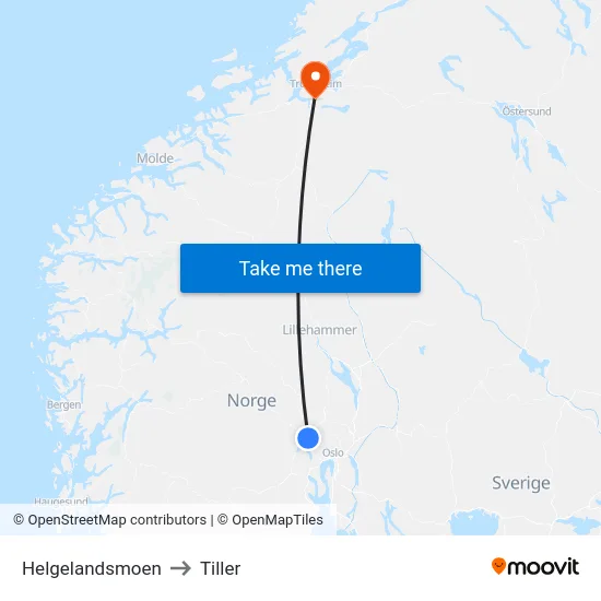 Helgelandsmoen to Tiller map