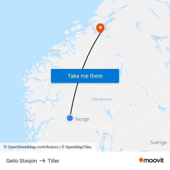 Geilo Stasjon to Tiller map