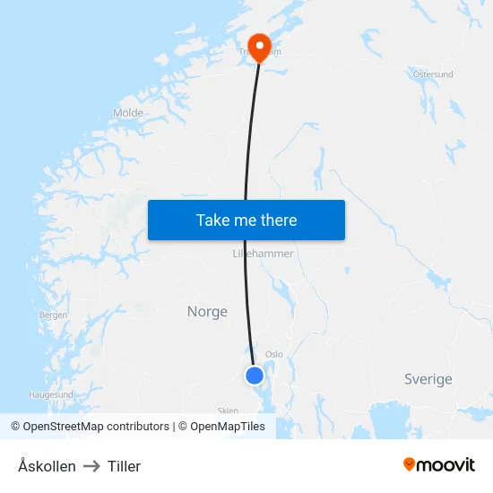 Åskollen to Tiller map