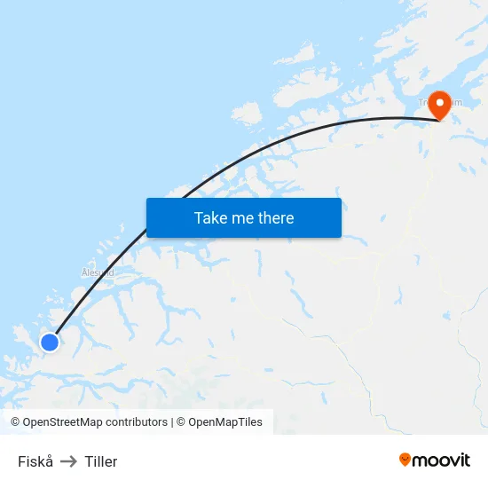 Fiskå to Tiller map
