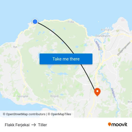 Flakk Ferjekai to Tiller map