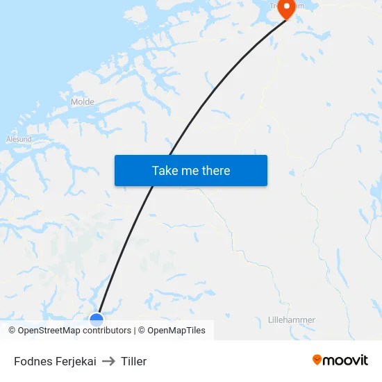 Fodnes Ferjekai to Tiller map