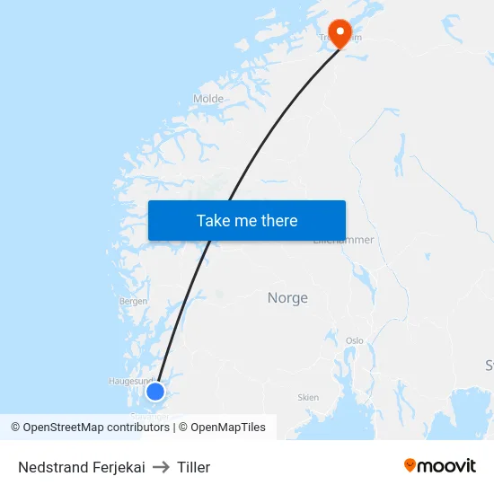 Nedstrand Ferjekai to Tiller map