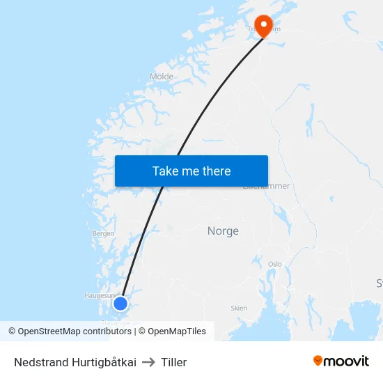 Nedstrand Hurtigbåtkai to Tiller map