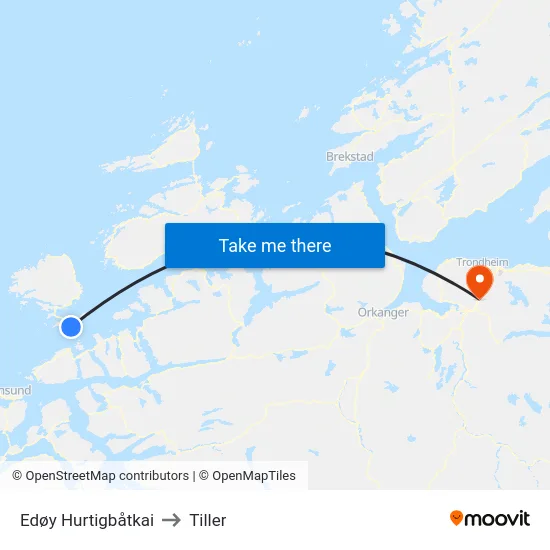 Edøy Hurtigbåtkai to Tiller map