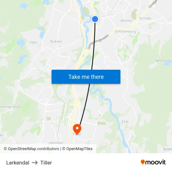 Lerkendal to Tiller map