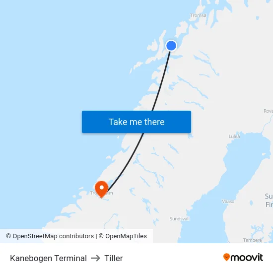 Kanebogen Terminal to Tiller map