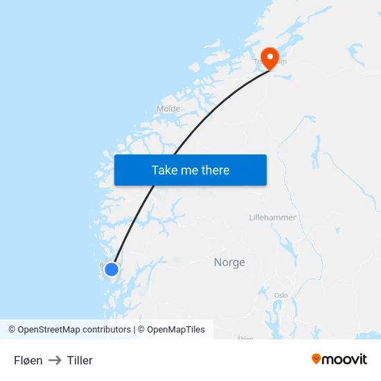 Fløen to Tiller map